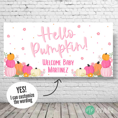 Pink Pumpkin Baby Shower Banner, Pink Pumpkin baby shower decor, Girl pumpkin baby shower, Little pumpkin baby shower sign, Welcome baby