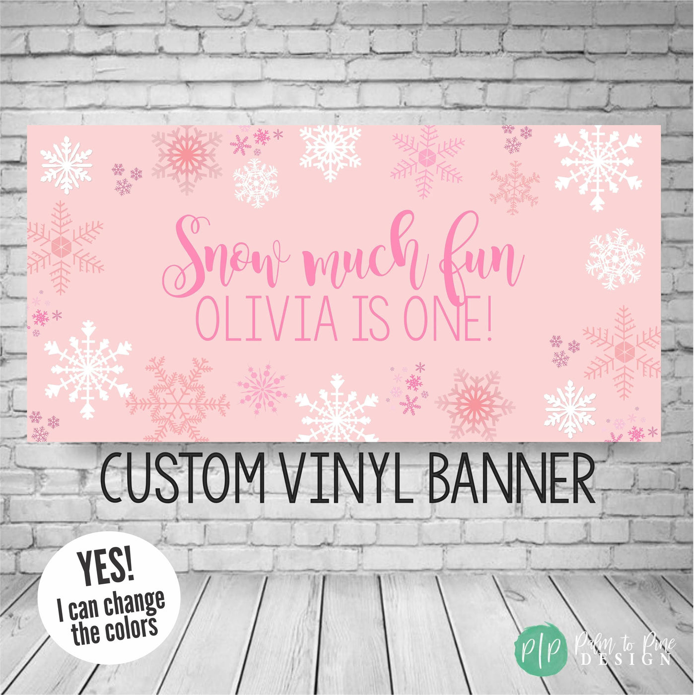 snow much fun snowflake birthday banner in pink