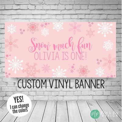 snow much fun snowflake birthday banner in pink