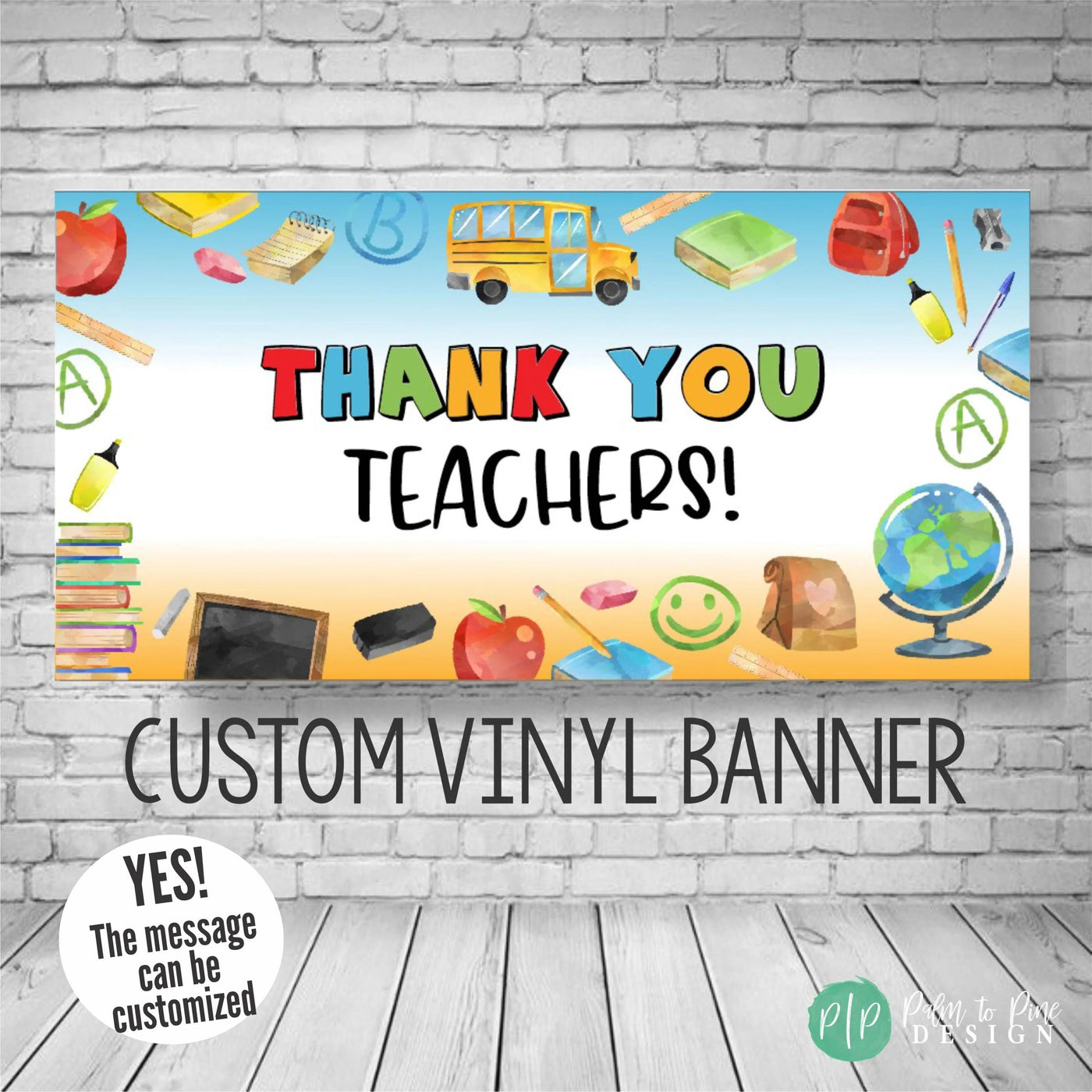 teacher appreciation week banner with school supplies in primary colors