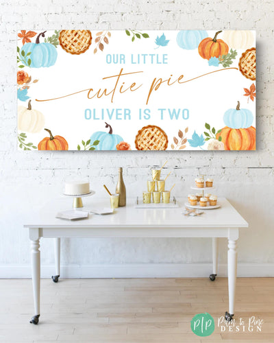 Fall Birthday Banner with blue and orange pumpkins in cutie pie theme