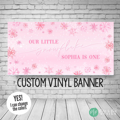 Winter Birthday Banner for girls in pink with snowflakes