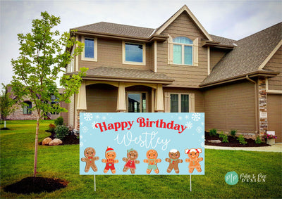 Gingerbread Man Banner, Boys Gingerbread Birthday Party Banner, Custom Christmas Backdrop, Personalized Gingerbread Cookie Party Banner