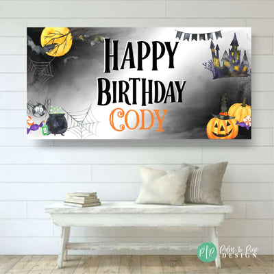 Halloween Birthday Banner, Personalized Halloween Sign, Halloween Party Decorations, Haunted House Banner, Custom Halloween Birthday Decor