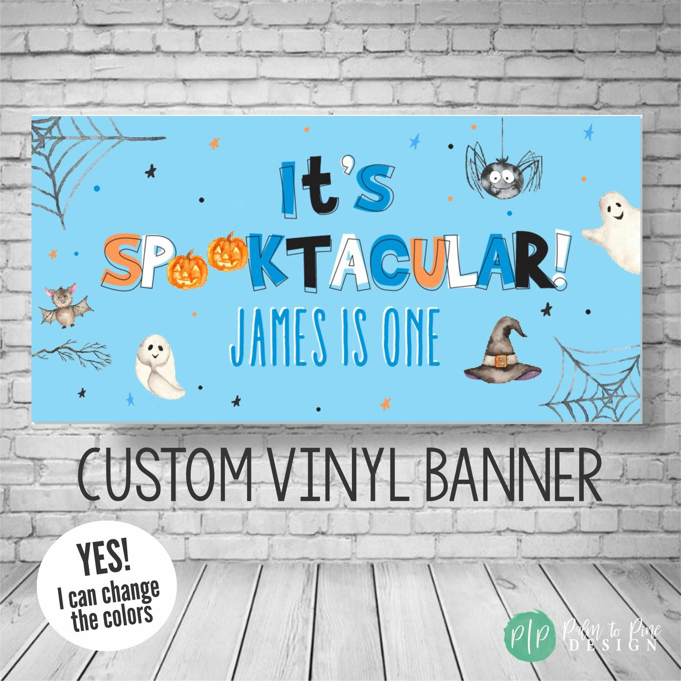 blue halloween birthday banner for kids