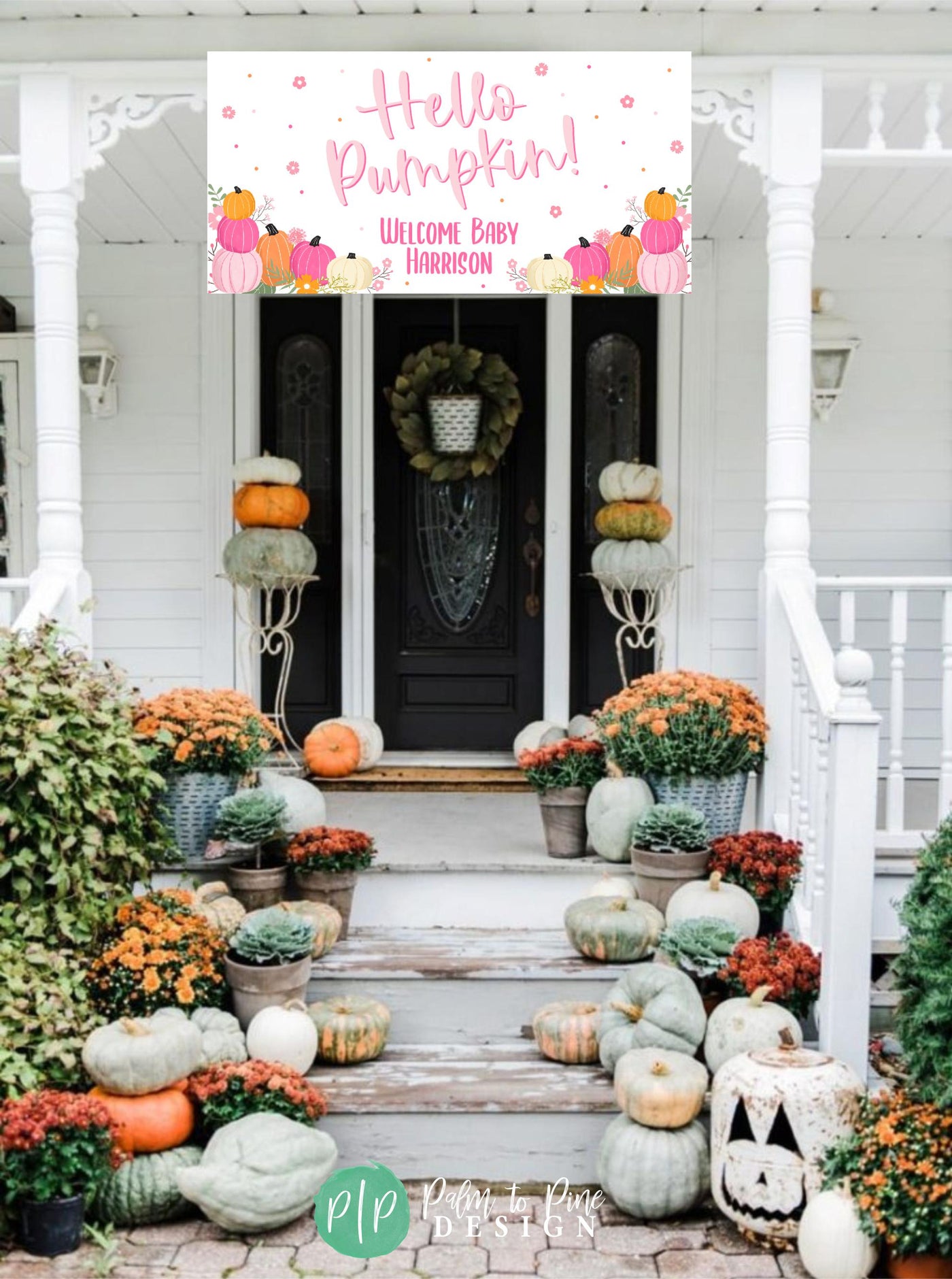 hello pumpkin baby shower front porch fall decor