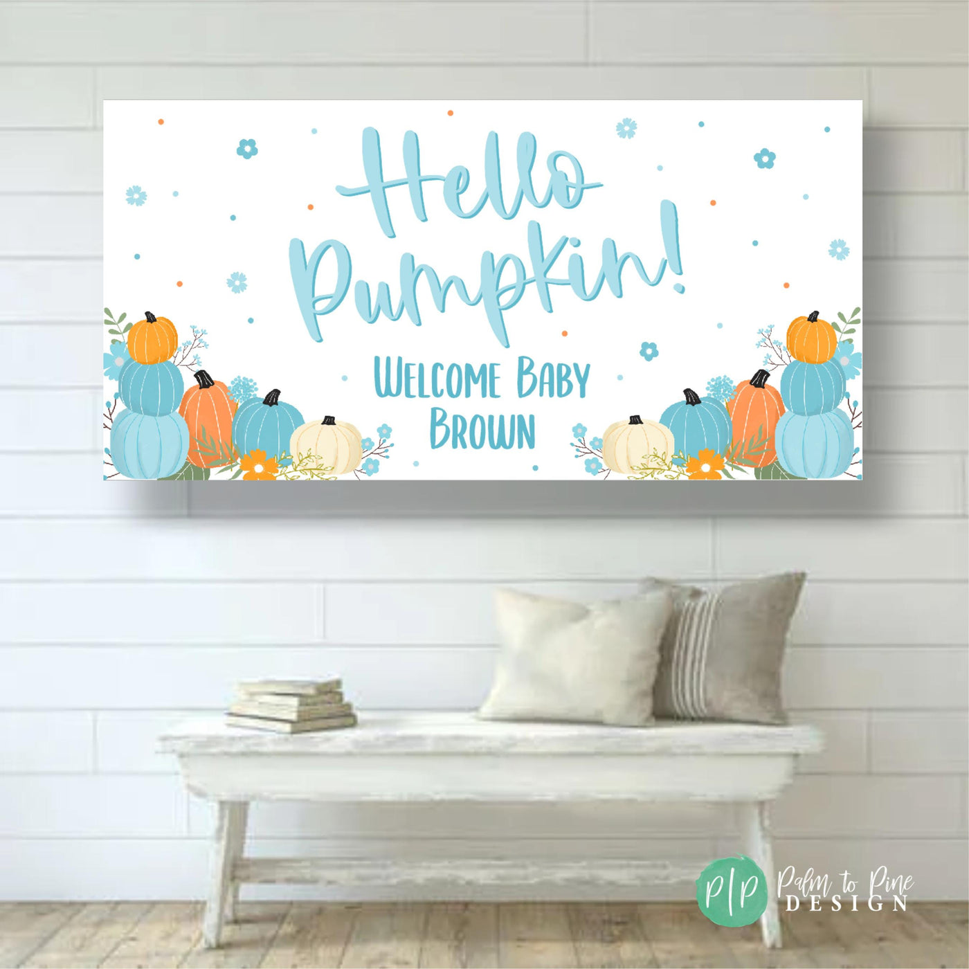 Blue Pumpkin Baby Shower Banner, Boys Pumpkin baby shower decor, Blue pumpkin baby shower, Little pumpkin baby shower sign, Welcome baby