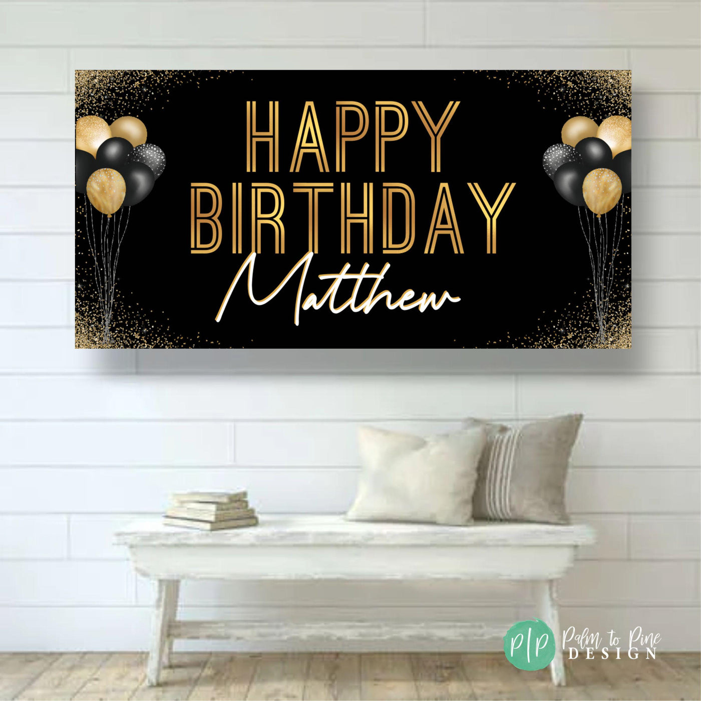 Black and Gold Birthday Banner, Happy birthday personalized banner, Custom birthday banner, Black and Gold backdrop, Black and Gold banner