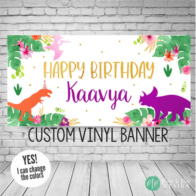 Pink Dinosaur Birthday Banner