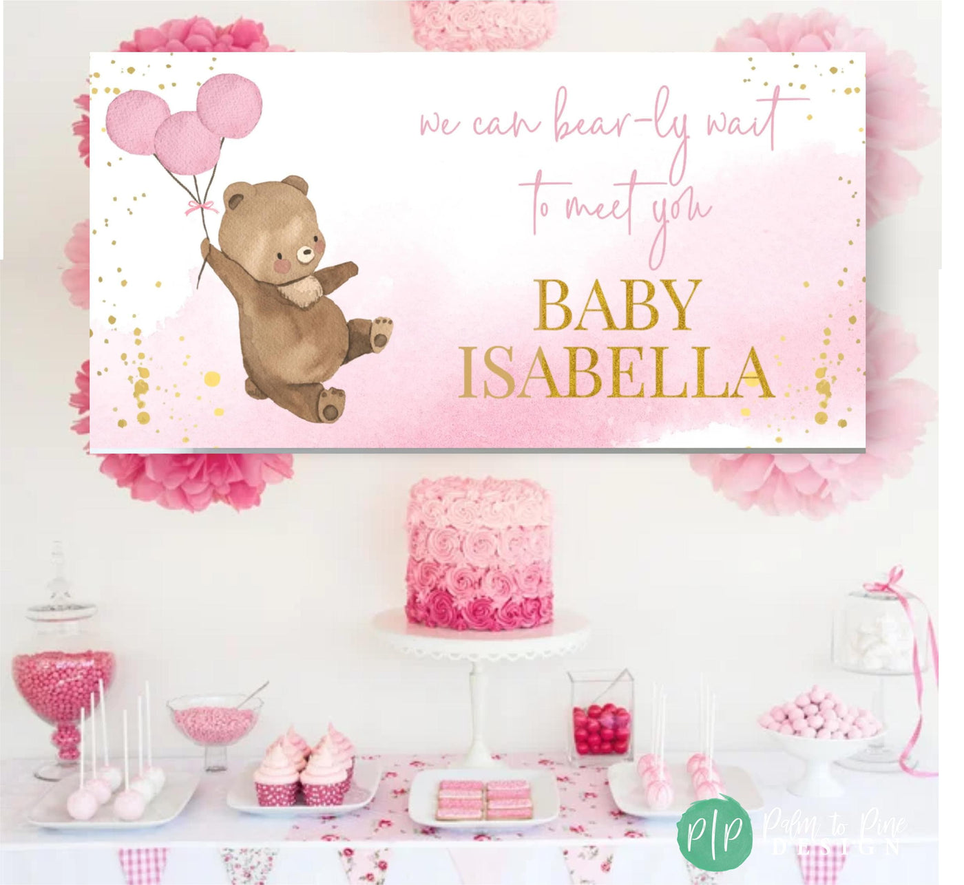 pink teddy bear baby shower decorations