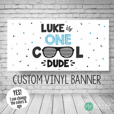 One cool dude birthday banner with sunglasses