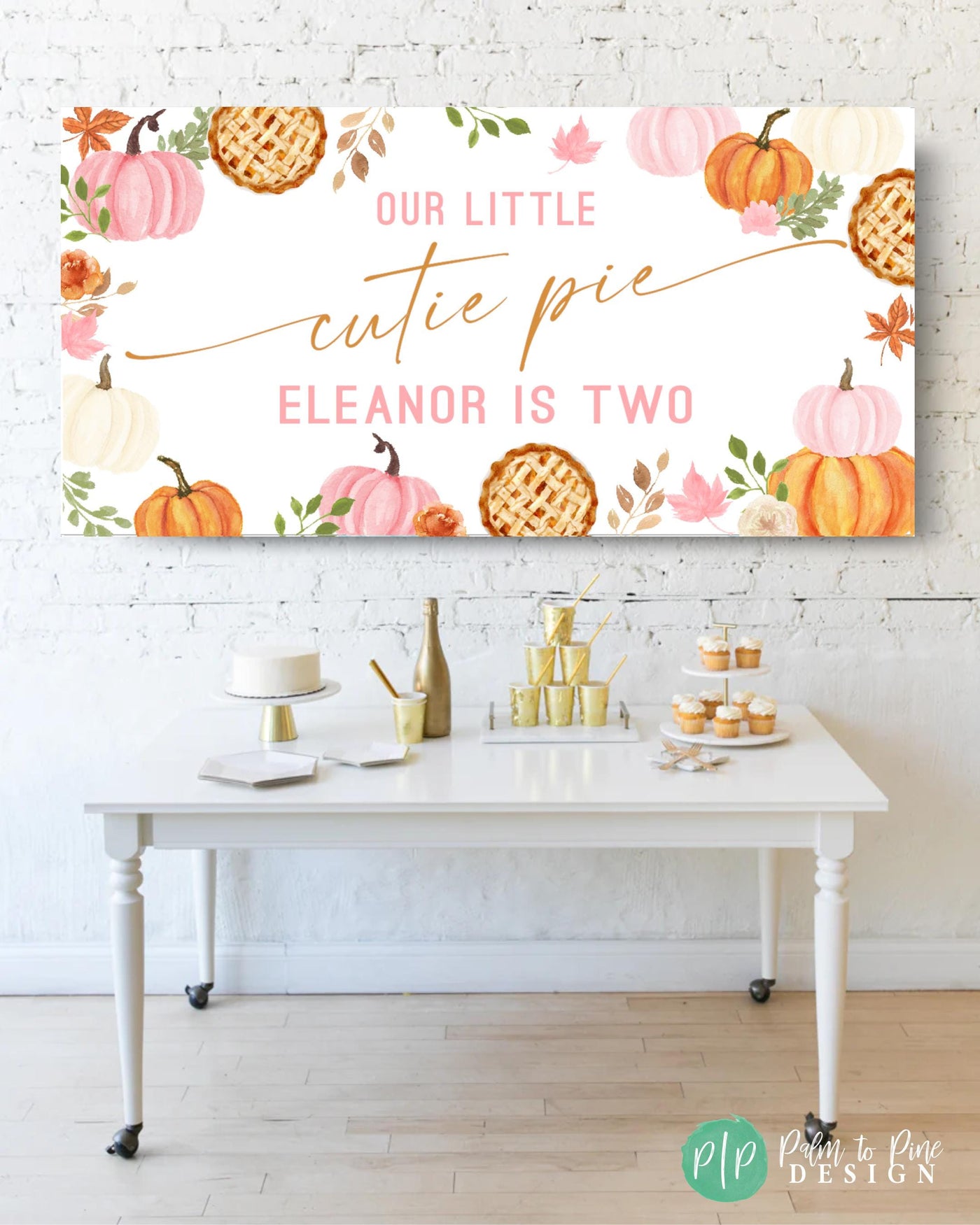 pink and fall colors cutie pie birthday banner