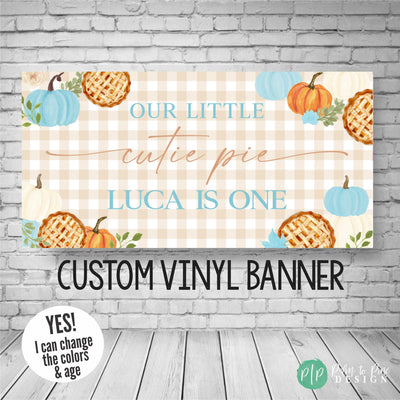 boys cutie pie birthday banner with blue pumpkins