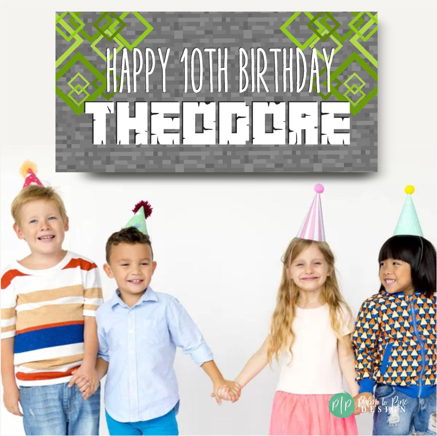 Pixel Block Custom Birthday Backdrop, Video Game Builder Birthday Banner, Video game Birthday Decoration, Kids Block Themed Gaming Decor