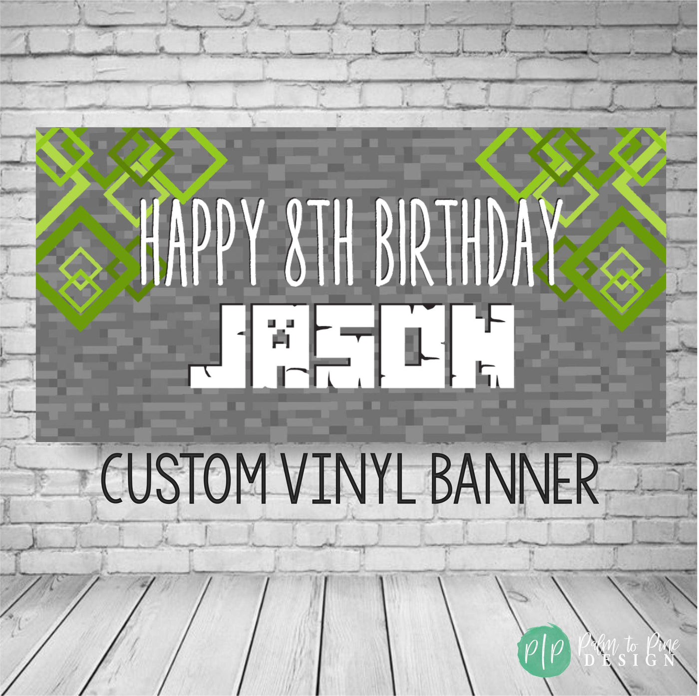 Pixelated blocks birthday banner for boys