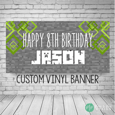 Pixelated blocks birthday banner for boys
