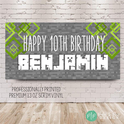 personalized Miner’s Birthday backdrop for boys