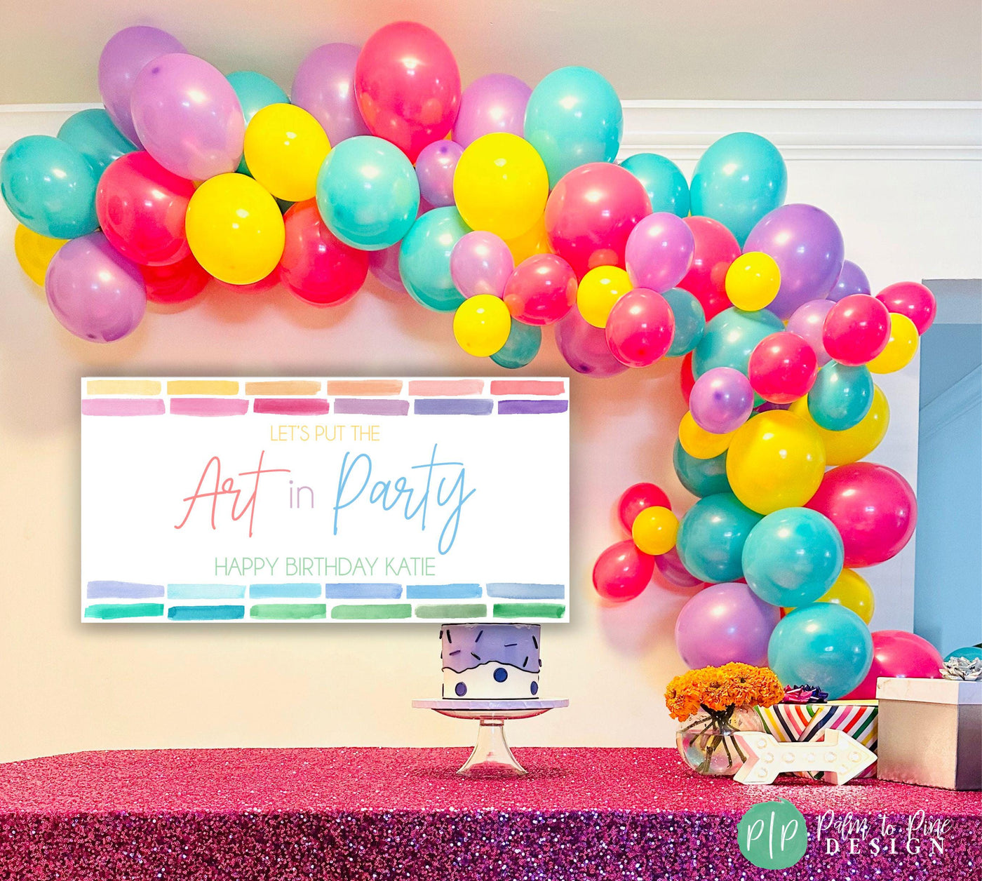 art birthday party banner for girls