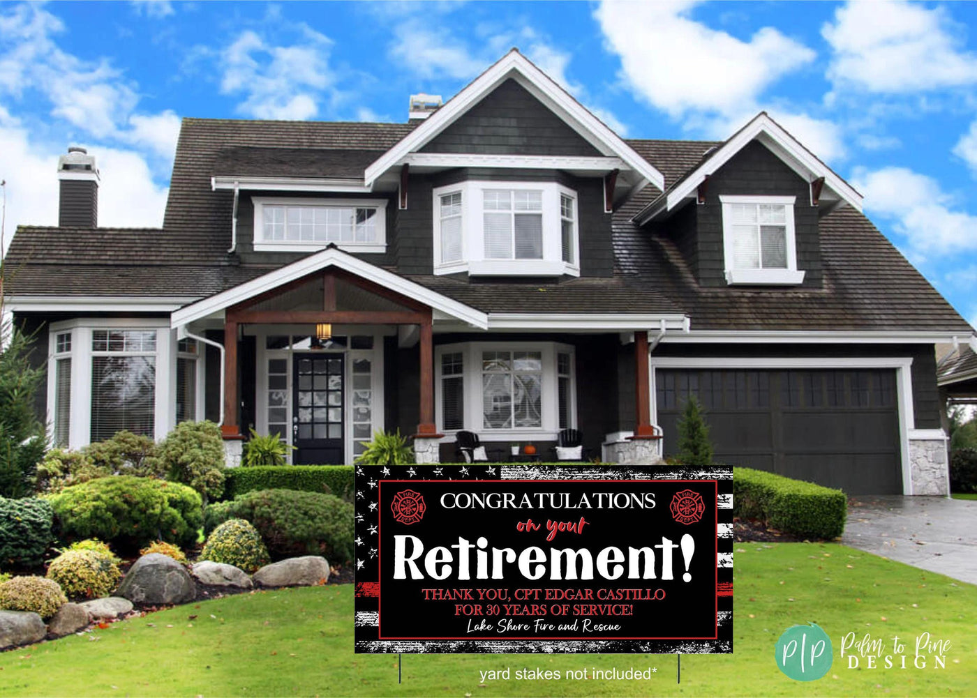 personalized firefighter retirement banner with thin red flag background