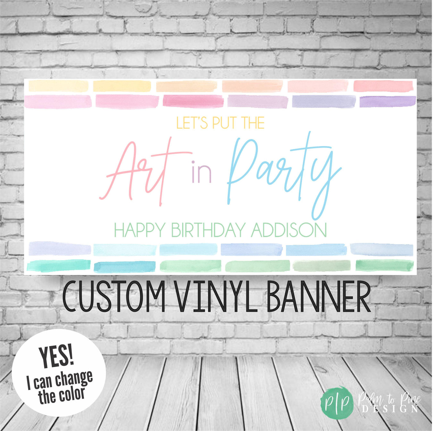 pastel rainbow art birthday party banner
