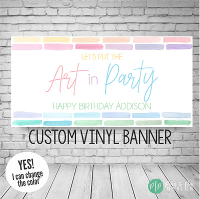 pastel rainbow art birthday party banner