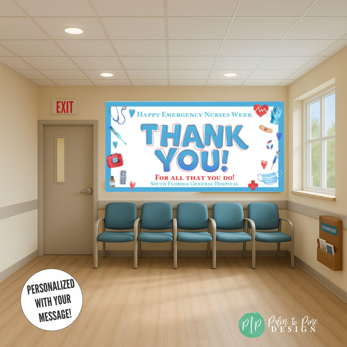 medical appreciation banner hanging in waiting room of hospital or doctors office