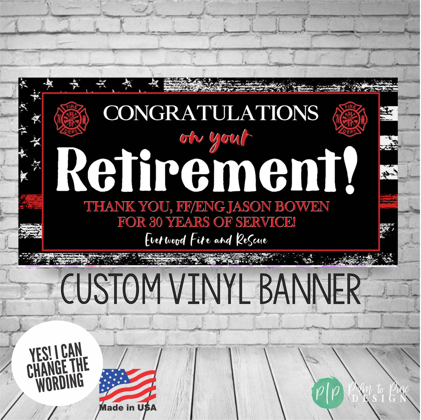 thin red line firefighter personalized retirement banner