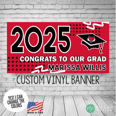 Class of 2025 Grad Banner with graduation cap and student name