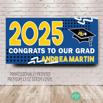 Custom Class of 2025 Graduation Banner in school colors with graduates name