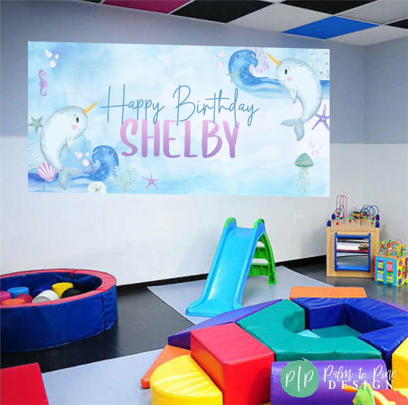 girls custom narwhal birthday banner