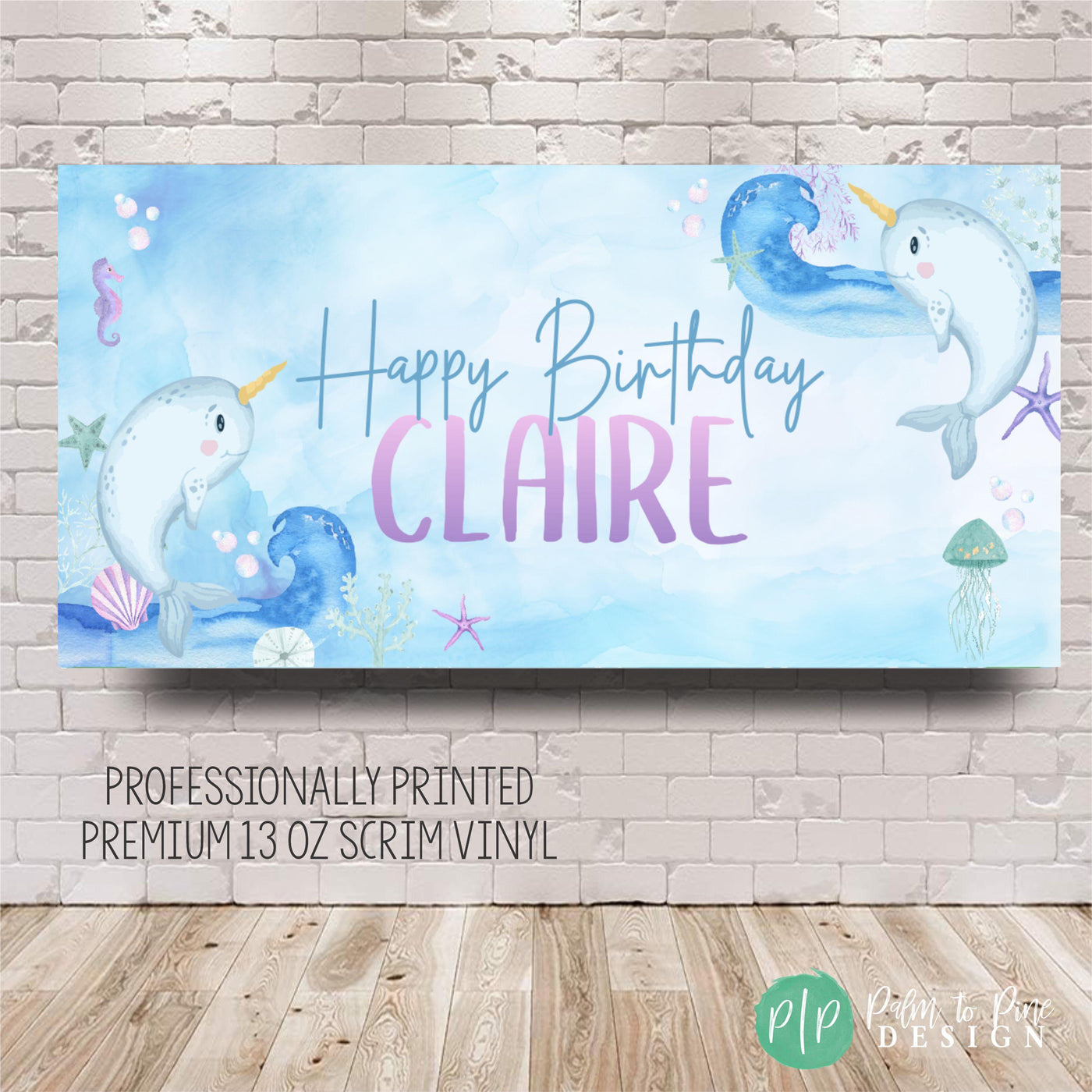 personalized magical narwhal birthday banner for kids