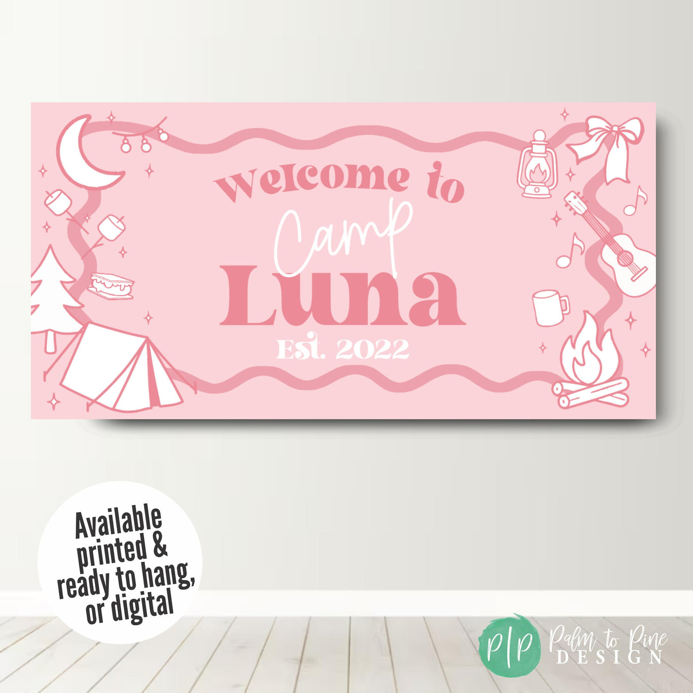 Custom pink camping sleepover party banner