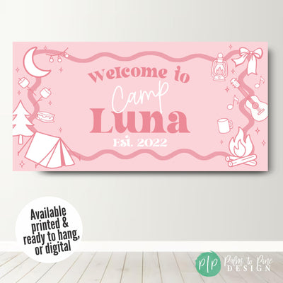 Custom pink camping sleepover party banner
