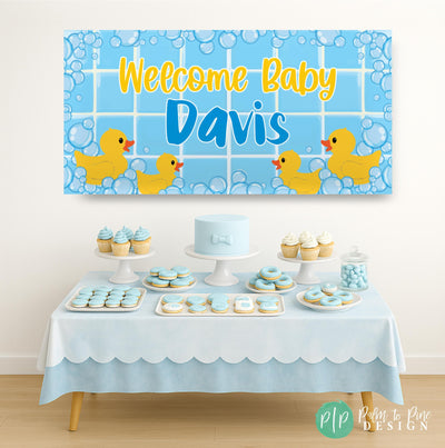 rubber duck baby shower banner with bubbles