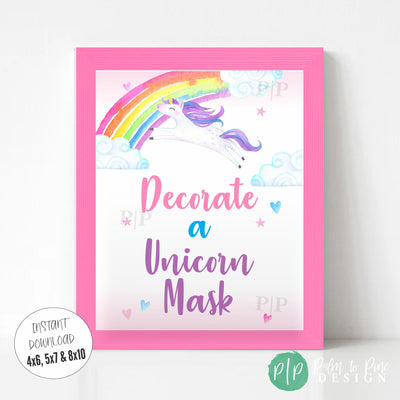 Decorate a Unicorn Mask Party Sign | Instant Download Unicorn Birthday Decorations | Available in Multiple Sizes