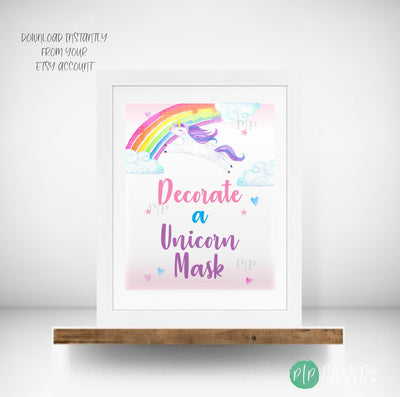 Decorate a Unicorn Mask Party Sign | Instant Download Unicorn Birthday Decorations | Available in Multiple Sizes