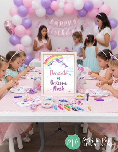 Decorate a Unicorn Mask Party Sign | Instant Download Unicorn Birthday Decorations | Available in Multiple Sizes