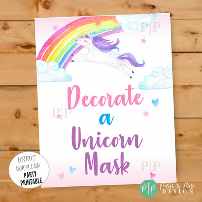 Decorate a Unicorn Mask Party Sign | Instant Download Unicorn Birthday Decorations | Available in Multiple Sizes