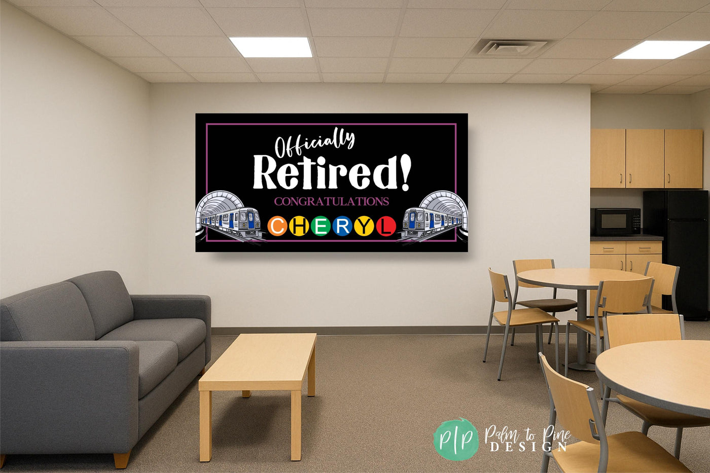 Transit Retirement Banner, personalized just for your favorite subway or transit employee in breakroom