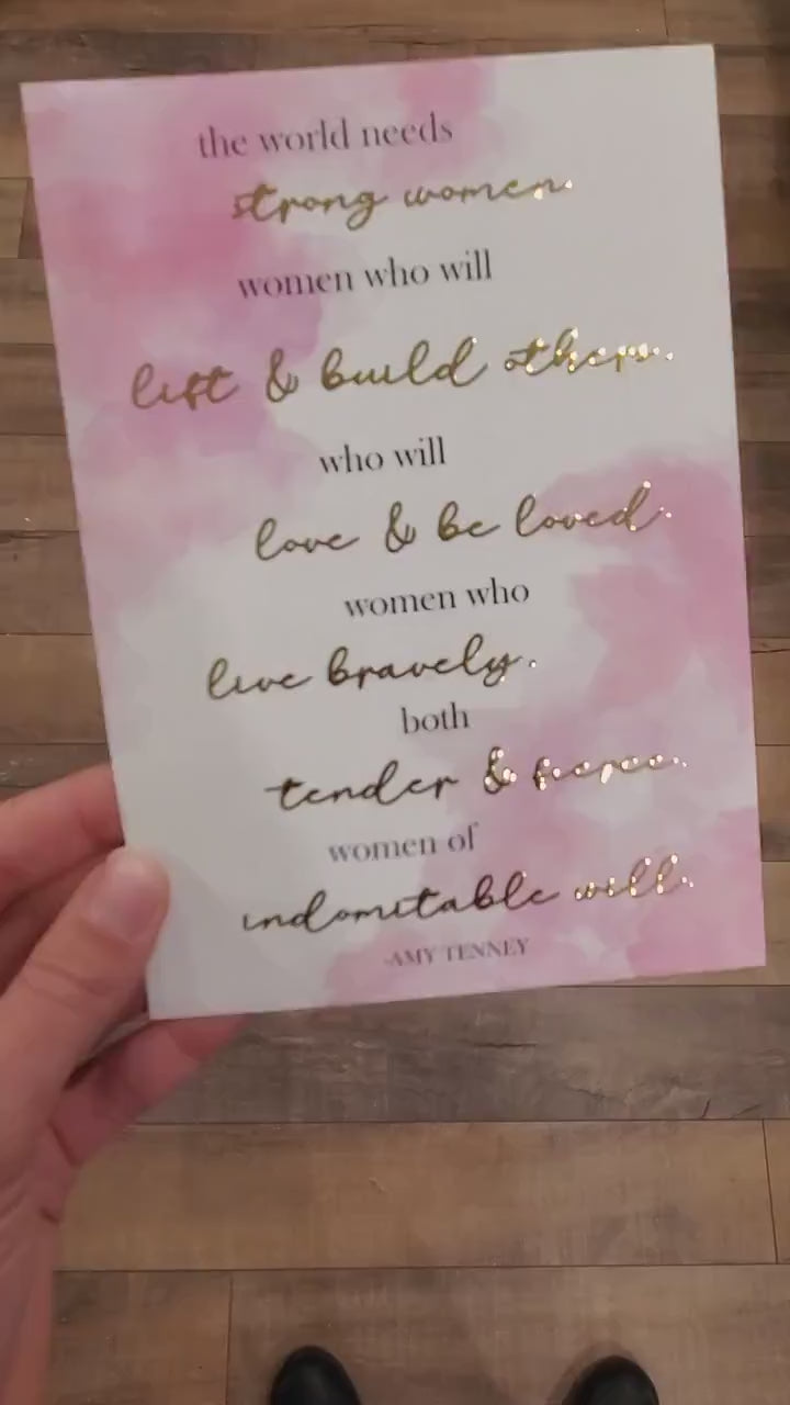 Daily Affirmations Gold Foil Quote Print in Watercolor Blush Pink