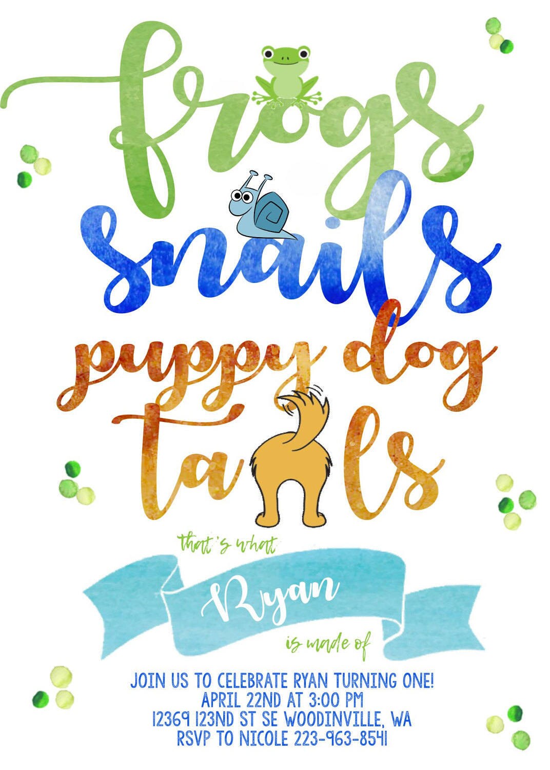 Snips and Snails Invite, Frogs and Snails invitation. Snips and Snails Birthday Party Invitation, Frogs and Snails Puppy Dog Tails Invite