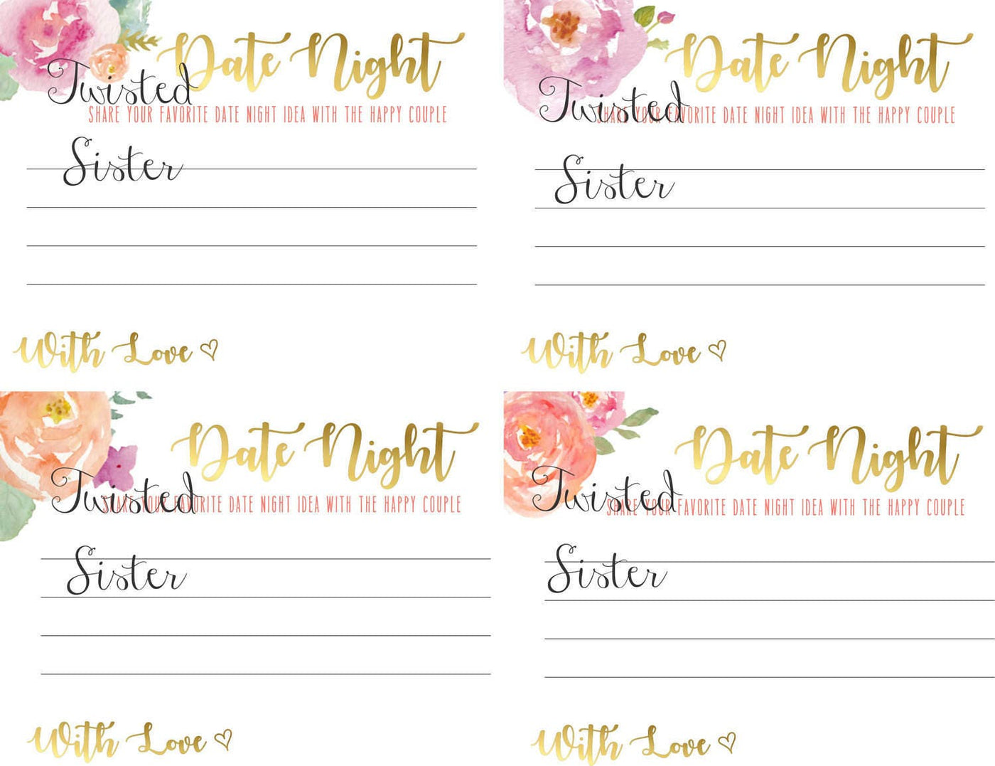 Date Night Printables, Bridal Shower Date Night Ideas, Date Night Jar, Date Night Ideas, Date Night Bridal Shower, Newlywed Date Night Idea