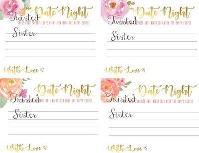 Date Night Printables, Bridal Shower Date Night Ideas, Date Night Jar, Date Night Ideas, Date Night Bridal Shower, Newlywed Date Night Idea