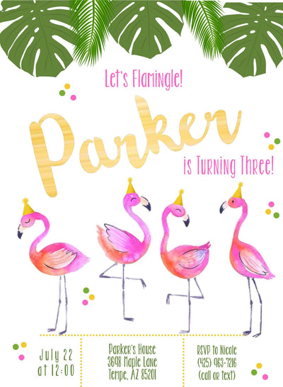 Flamingo Invitation, Flamingo Party Invite, Let's Flamingle Invite, watercolor, Flamingo Birthday Invite, Let's Flamingle Party, Tropical