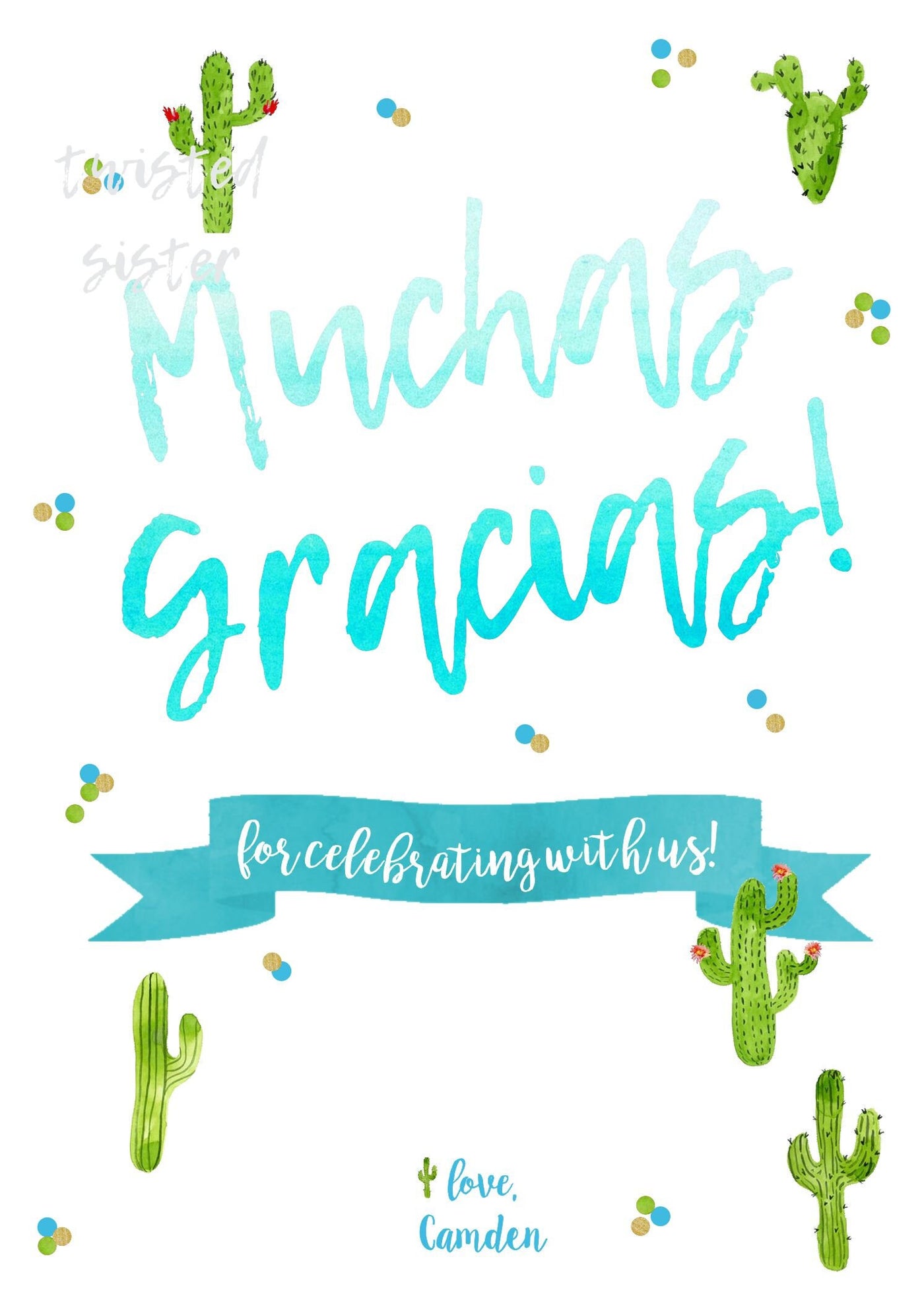 Fiesta Thank You Cards, Taco Bout a Party Invitation, Gracias, Taco Bout a Party Invite, Cactus Thank You Card, Birthday Thank You Card,