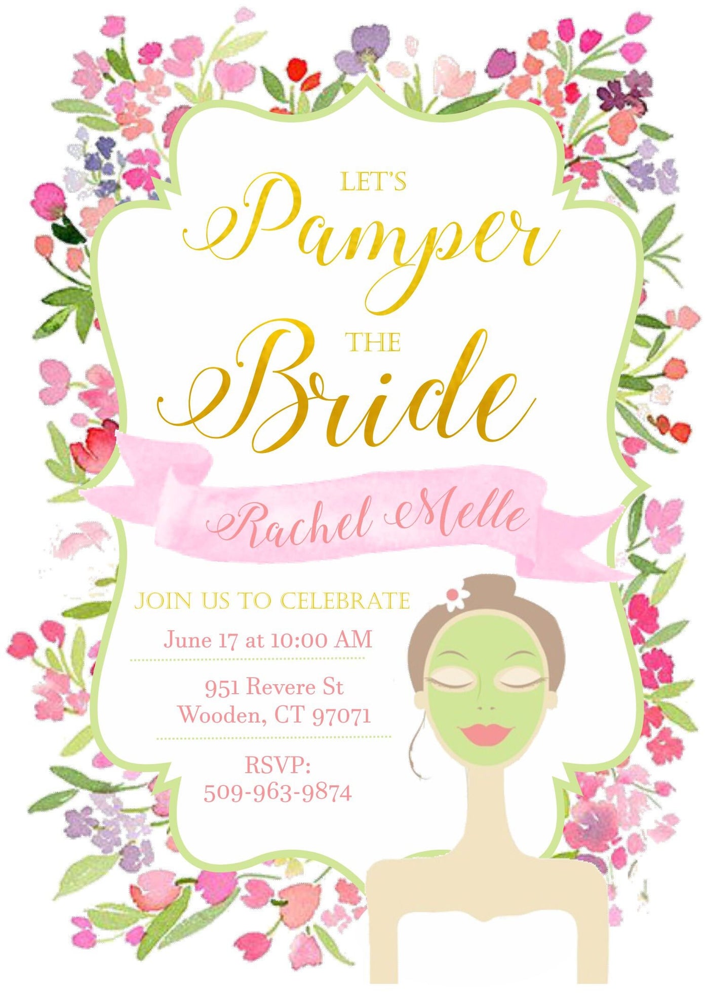 Spa Invitation, Bridal Shower Invitation, Bridal Shower Invite, Floral Watercolor, Spa Day Invitation, Spa Bridal Shower, Spa Baby Shower