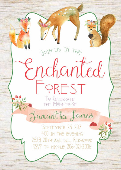 Woodland Invitation, Woodland Birthday Invitation, Enchanted Forest Invite, Deer Birthday Invite, Fairy Woodland, Forest Birthday Invite
