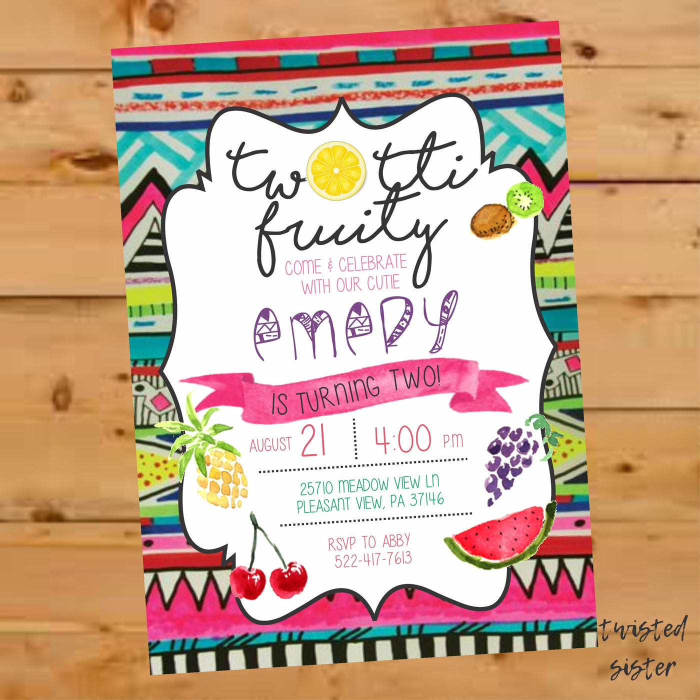 Tutti Frutti Party, Two-Tti Fruity Birthday Invite, Twotti Frutti Invitation, Twotti Fruitti Birthday, Second Birthday, Summer Birthday