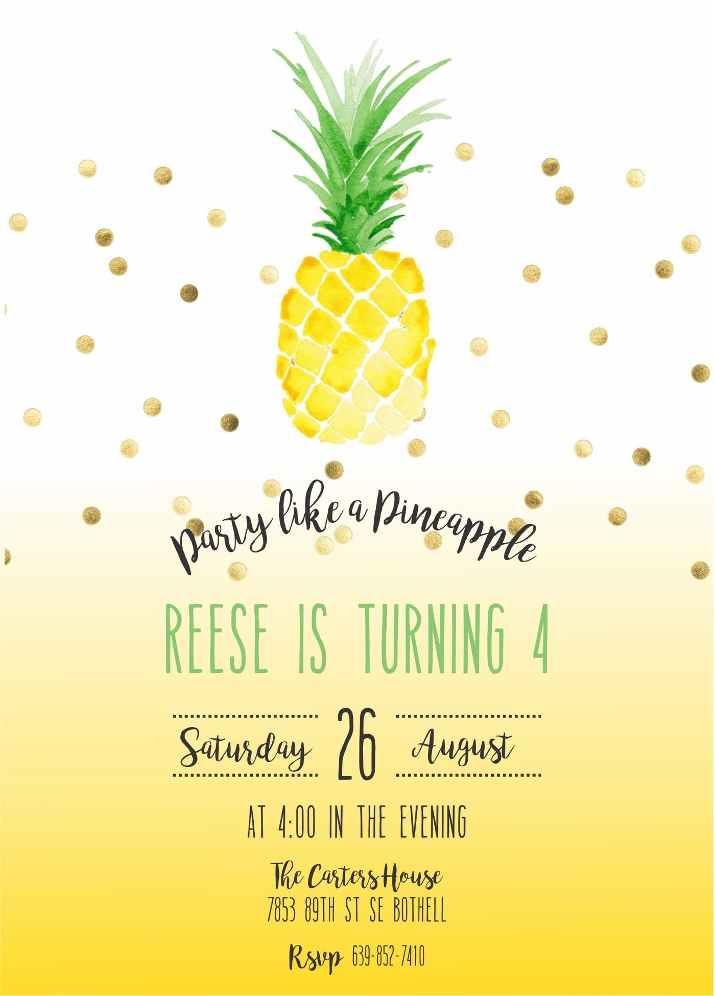 Pineapple Invitation, Pineapple Birthday Invitation, Pineapple Party, Pineapple Invite, Party like a pineapple, watercolor, Luau Invitation