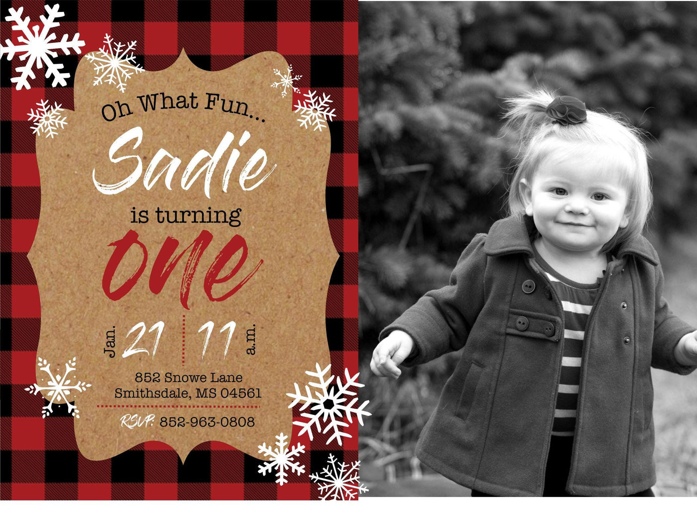 Winter ONEderland Invitation, Buffalo Plaid, Lumberjack Birthday, Winter Birthday Invite, Lumberjack Invitation, Snowflake Invitation, Plaid